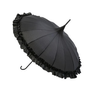 Parapluie droit manuel de conception européenne pour femmes avec long manche noir et blanc Goth <span class=keywords><strong>Parasol</strong></span> 190T Nylon Protection UV - Product Image 5
