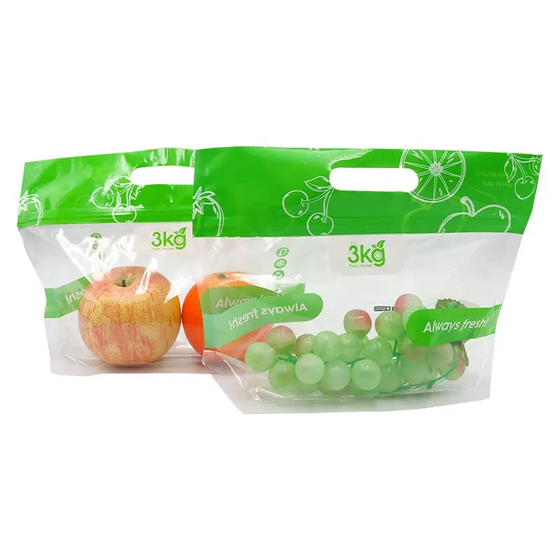 Competitive price reusable fruit and vegetables hand packaging plastic bag zip ziplock fruit bag for grape banana apple orange