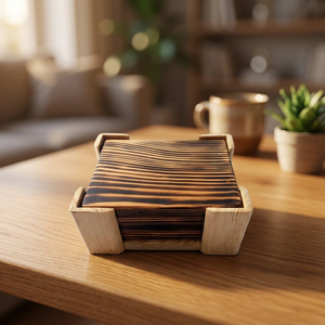 Sous-verre en bois écologique de style bohème, design Nouvel An, forme carrée 10 mm, diamètre 300 mm, fabriqué par BS International Exportateur Grossiste - Product Image 1