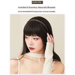 Bandeau pour femme avec <span class=keywords><strong>frange</strong></span> intégrée, postiche naturel pour couvrir les <span class=keywords><strong>cheveux</strong></span> blancs et ajouter du volume au dessus de la tête - Product Image 3