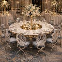 Table de banquet pour événements, mariages et locations hôtelières, nouveau design, en acier inoxydable doré en forme de S avec plateau en verre blanc