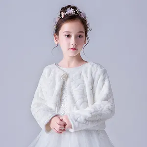 בנות ארוך שרוול מעיל סתיו חורף ילדי לבן קשת פרווה אלגנטי אופנה תינוק בנות פורמליות רך מסיבת מעיל ילדים קייפ