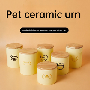 Urne funéraire en céramique de luxe avec motif de pattes et d'os, couvercle en bambou, hermétique et résistant à l'humidité, pour chiens et chats - Product Image 1