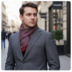 Exve Exclusive Elegant Double-Sided Burgundy <b>Silver</b> Square Pattern Jacquard Woven Turkey Origin Scarf for Suit <b>Jackets</b> - Product Image 3