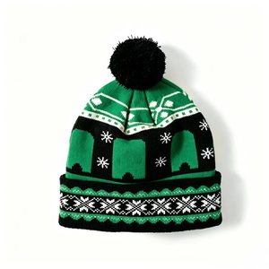 Geometric Design Knit Beanie Pom Pom <b>Winter</b> <b>Cap</b> Unisex - Product Image 5