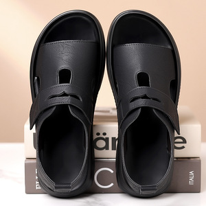 Men's Open Toe <b>Sandals</b> Flat Velcro Closure Brown Casual Beach Shoes 6003 - Product Image 4