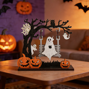 Decoraciones <span class=keywords><strong>de</strong></span> mesa <span class=keywords><strong>de</strong></span> madera al por mayor para Halloween - Centro <span class=keywords><strong>de</strong></span> mesa <span class=keywords><strong>de</strong></span> calabaza, fantasma y esqueleto para fiestas, calabaza fantasma espeluznante - Product Image 3