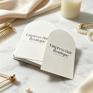 Tarjeta de agradecimiento con forma de arco troquelada a medida, tarjeta de instrucciones para el cuidado de extensiones de cabello con forma arqueada, logotipo impreso personalizado - Product Image 1