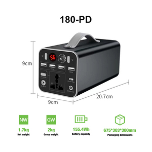 สถานีไฟฟ้าพกพาฉุกเฉินขายดีอันดับต้นๆ 180W 155.4Wh คลื่นไซน์ปรับแต่ง MPPT ไฟฉายพลังงานแสงอาทิตย์แบบสามทาง - Product Image 2