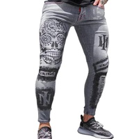 Europäische Station INS Mode Männer Stretch Jeans kleine Fußhose grenz überschreiten den Handel Schädel Ghost Print graue Jeans Männer