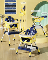 Chaise haute pour enfants et siège multifonctionnel pour bébé pliable inclinable avec roulettes