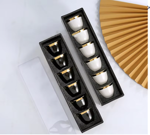 Ensemble de thé ALBLSSA, réutilisable, portable, en céramique et porcelaine moderne, style <span class=keywords><strong>zen</strong></span> de luxe léger, 6 pièces, petites tasses à thé et à café dorées - Product Image 1