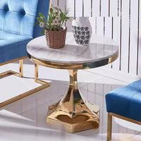 Table basse italienne minimaliste de luxe en acier inoxydable avec plateau en marbre, design moderne pour hôtel, salon, canapé