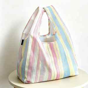 Wholesale Polyester Foldable Tote <b>Bag</b> Custom Sea Wave Logo Washable Reusable Large Shopping Handbag for Promotion Business Gift - Product Image 4