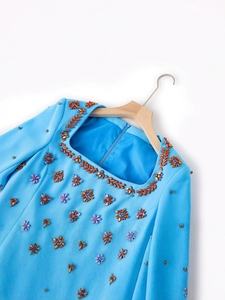 A11777 Abito Blu Navy Aderente con Perline per Donna, Alta Qualità, Casual per Feste e Industria Pesante, Minimalista Blu Navy - Product Image 3