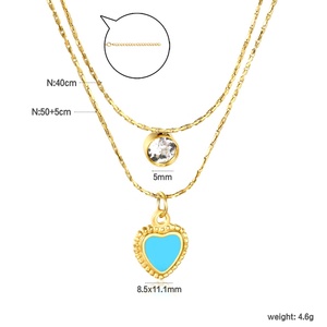 Collier en acier inoxydable 316L plaqué or 18 carats avec pendentif cœur d'amour superposé, bijoux fantaisie en zircon carré et étoile, vente en gros - Product Image 4