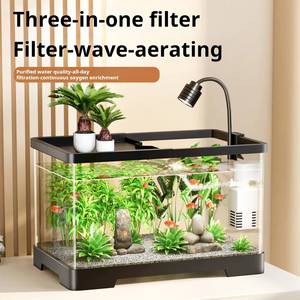 Acuario de Sobremesa Cuadrado de Acrílico Transparente de Alta Calidad, 5W, Moderno, para Peces Dorados, Camarones, Tortugas, Cangrejos, Ranas, Algas, para Espacio de Escritorio - Product Image 2