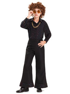 Conjunto de <span class=keywords><strong>Disfraz</strong></span> Vintage <span class=keywords><strong>Disco</strong></span> para Niños - Camisa Brillante de Poliéster de Manga Larga y Pantalones Acampanados para Fiesta de Halloween/Actuación en Escenario - Product Image 1