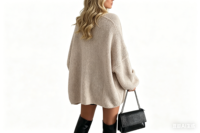 Damen Leichtgewichtige Übergroße Woll-Strickjacke Langärmeliger Pullover im Casual-Stil für die Herbstsaison mit Einfarbigem Muster
