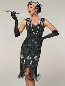 1920er Jahre Great Gatsby Vintage Perlen Pailletten Quasten Flapper Abendkleid Übergröße Cocktail Sexy Ballkleid - Product Image 3