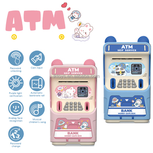 Juguetes de la suerte, hucha de cajero automático de plástico de dibujos animados para niños, simulación de contraseña, reconocimiento facial, billete de banco, comprobación de música, puerta automática - Product Image 2