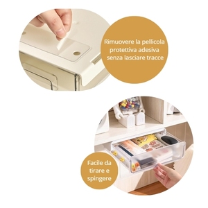 Set di 2 cassetti autoadesivi trasparenti estraibili sotto la scrivania, organizer salvaspazio per il desktop - Product Image 3