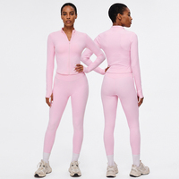Vêtements de sport personnalisés avec logo, veste zippée à manches longues douce pour la course à pied, leggings de yoga, ensemble de yoga pour femmes et filles