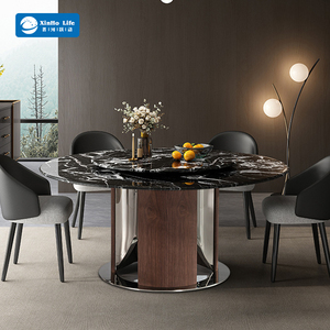2025 muebles modernos de lujo Base de acero inoxidable cocina dos capas 3D piedra de cristal comedor Mesa Redonda juegos 6 sillas - Product Image 1