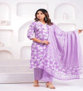 Ensemble Kurti 3 pièces avec dupatta pour mariage et usage quotidien, en coton, prix de gros, cadeau pour elle, fourni par un exportateur indien. - Product Image 4