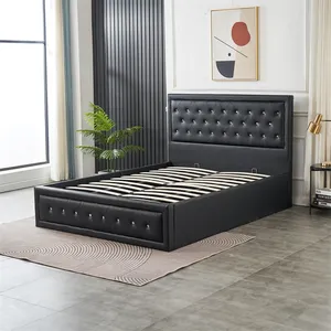 Hochwertige Schlafzimmermöbel Licht Luxus modern schwarz Leder Lagerbett Doppelbett 1,8 m Doppelbett