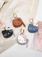 En stock, porte-clés créatif Kawaii Hello Kitty en PU, mini pochette de rangement pour boucles d'oreilles, style anime et dessin animé