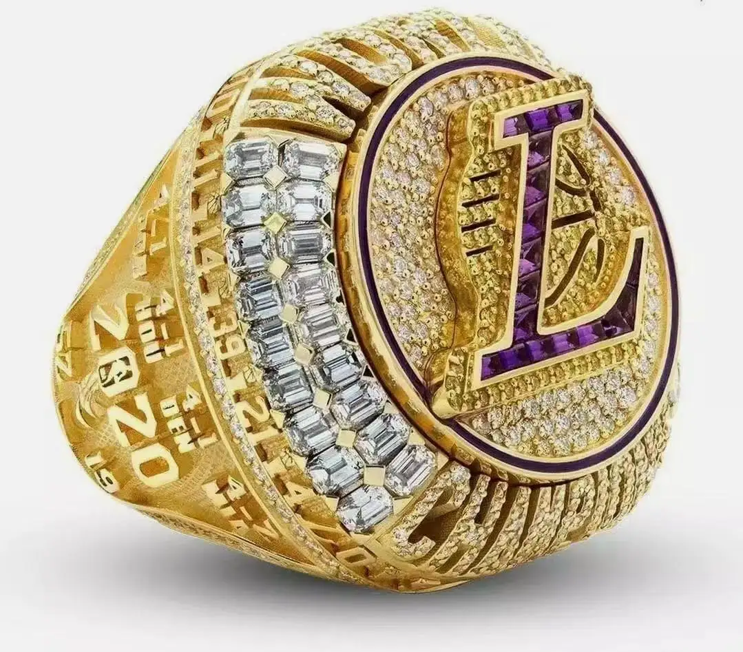 Anéis personalizados para campeonato juvenil, anéis de campeão Los Angeles Lakers de cristal cz gelado para homens