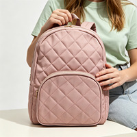 Sac à dos matelassé léger effet diamant avec bretelles rembourrées pour femmes, étudiantes, retour à l'école, voyage, sac de jour avec plusieurs poches