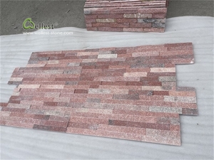 Panneau <span class=keywords><strong>de</strong></span> <span class=keywords><strong>pierre</strong></span> naturelle en quartzite rose, <span class=keywords><strong>pierre</strong></span> fendue, <span class=keywords><strong>pierre</strong></span> empilée pour revêtement mural - Product Image 4