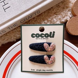 Barrette à cheveux en forme de cœur scintillante et pailletée, style doux, pour jeune fille, en laine d'<span class=keywords><strong>agneau</strong></span> moelleuse, forme de goutte d'eau - Product Image 6