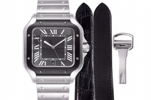 Montre mécanique automatique élégante et tendance, boîtier en acier inoxydable brossé et poli, cadran noir à motif soleil - Product Image 1