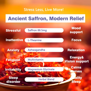OEM ODM azafrán liposomal 88,5 mg gotas líquidas 12 en 1 mezcla de Ashwagandha L Theanine alivio del estrés soporte del estado de ánimo ayuda para dormir dietética - Product Image 5