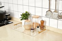 Plateau de service en acrylique transparent écologique avec poignées dorées 12"x16" – Polyvalent, durable et léger pour café, jus et plus encore