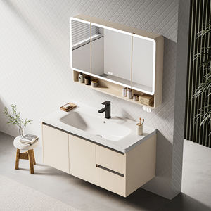 Custom Curved Solid Wood Bathroom Vanity Set Smart Mirror Integrated Basin for Hospital Apartment Use Modern Minimalist Design - Product Image 4