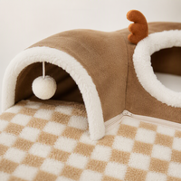 YAOYUE Tunnel pour chat en peluche motif renne, avec tapis de jeu amovible et lavable, semi-fermé, conception ouverte à deux arches, pour chatons et chats adultes, différentes tailles