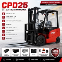 Chariot élévateur à fourche au lithium CPD25 2,5T : mât à 3 étages de 4,8 m, batterie 80V/280Ah, contrôleur Curtis, LED, pneus pleins.