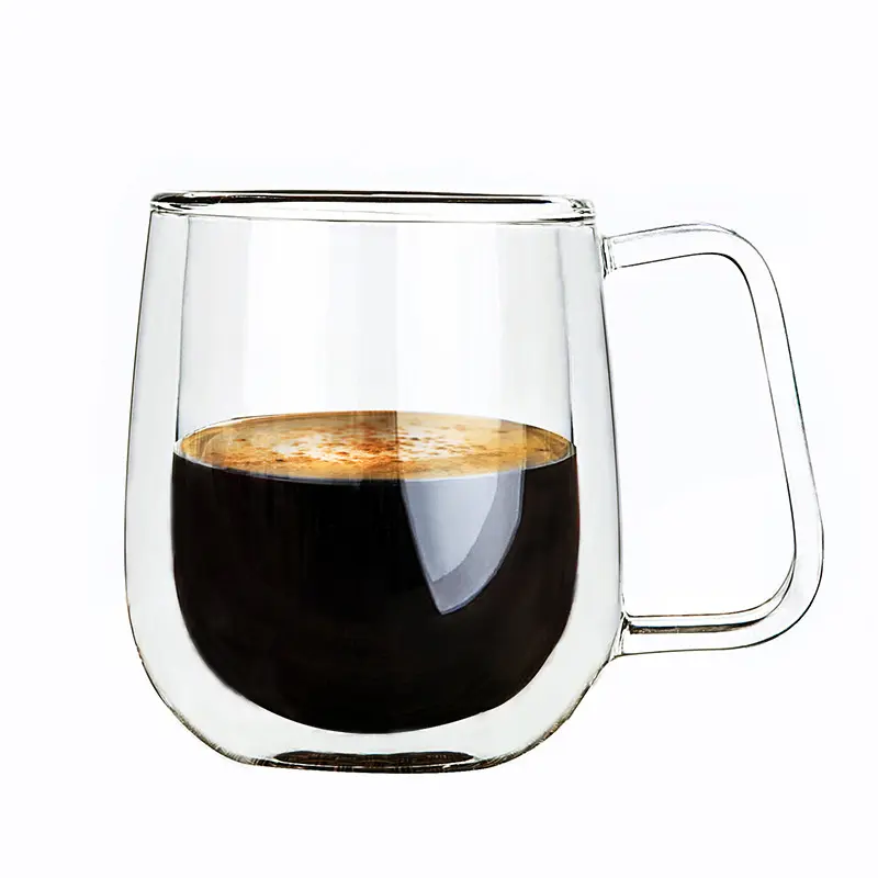 Vente directe d'usine tasses à thé à café en verre à double paroi tasses avec poignée vente chaude grand borosilicate clair isolé