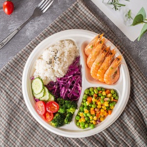DAMAI Eco-friendly Biodegradable Sugarcane Bagasse 3 Compartment Divided 10 Inch <b>Plates</b> <b>Disposable</b> Round Paper <b>Plates</b> for Party - Product Image 2