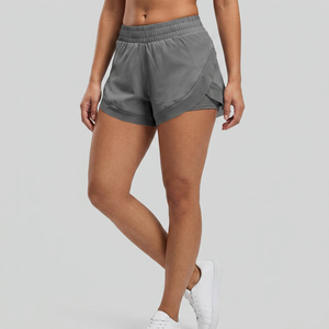 New Arrival Solid Elastic Waist 2 1 Running <b>Shorts</b> Quick Dry Breathable Split Curved Hem Inner Liner <b>Women</b> Tennis Hiking Fitness - Product Image 1