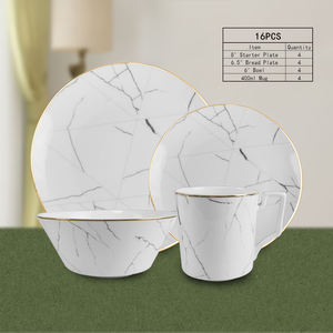 Vente en gros d'usine de bols, d'assiettes, de tasses et de services de table en porcelaine osseuse en <span class=keywords><strong>marbre</strong></span> blanc pour les restaurants, les hôtels et les fêtes. - Product Image 4