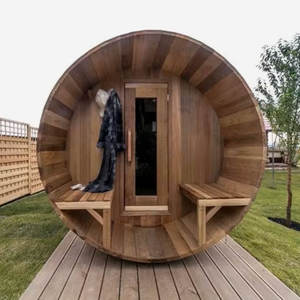 Sauna Moderna Eléctrica para Exteriores, <span class=keywords><strong>de</strong></span> Vapor Seco, Estilo Barril, <span class=keywords><strong>de</strong></span> <span class=keywords><strong>Cedro</strong></span> Rojo, con Chimenea, para Uso en Villas, con Capacidad para 4-6 Personas - Product Image 2