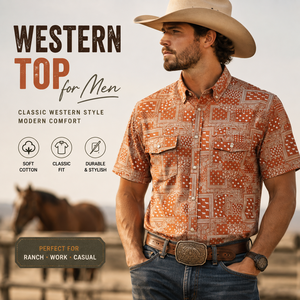 <b>Western</b> Top For <b>Men</b> Paisley Print Short Sleeve Pearl Snap Cowboy <b>Shirt</b> Dual Pocket Ranch Wear Custom Logo Country Style - Product Image 1