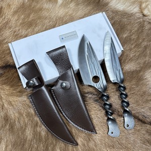 Coltello pieno con manico in acciaio integrale attorcigliato con manico in acciaio con custodia in pelle - Product Image 4