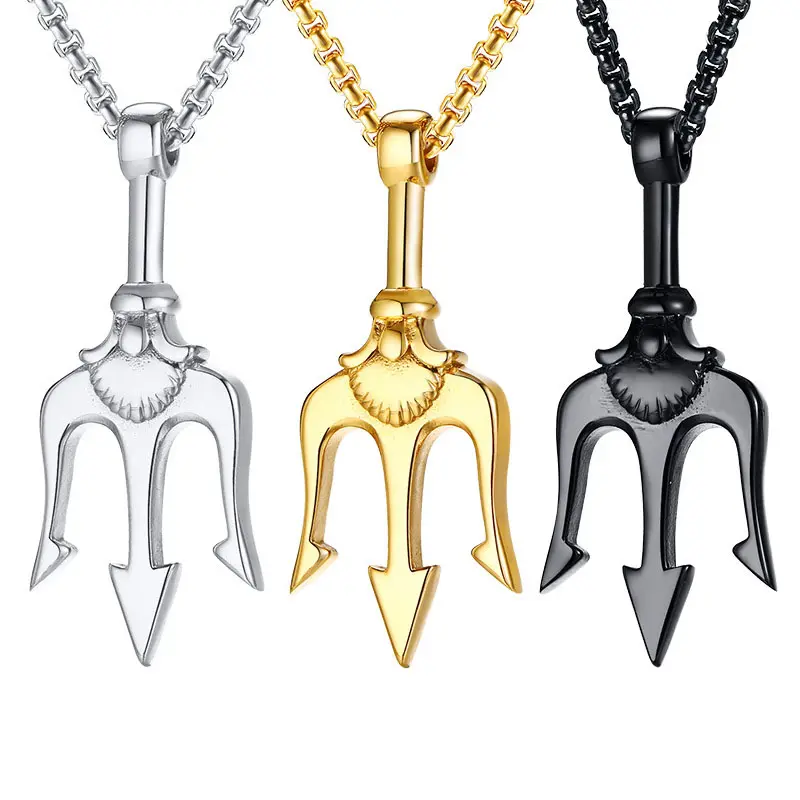 Men's Punk Aquaman Trident Pendant Necklaces Titanium Stainless Steel Hip Hop Sea King Boy Gifts Designer Necklace Men Jewelry