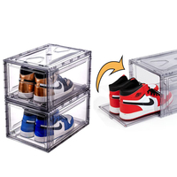 Boîte à chaussures empilable magnétique à ouverture frontale, boîte de rangement en plastique transparente pour chaussures